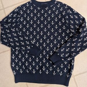 Crown & Ivy Navy and White Anchor Crewneck Sweater